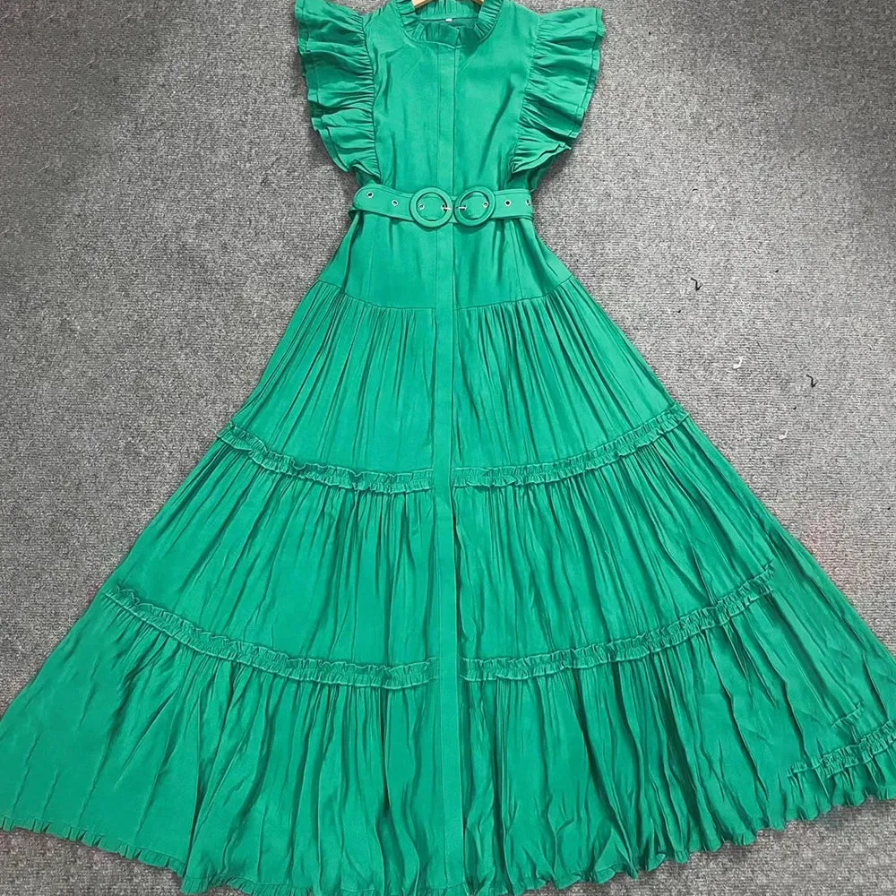 Hit Color Floral Printing Spliced Belt Dress