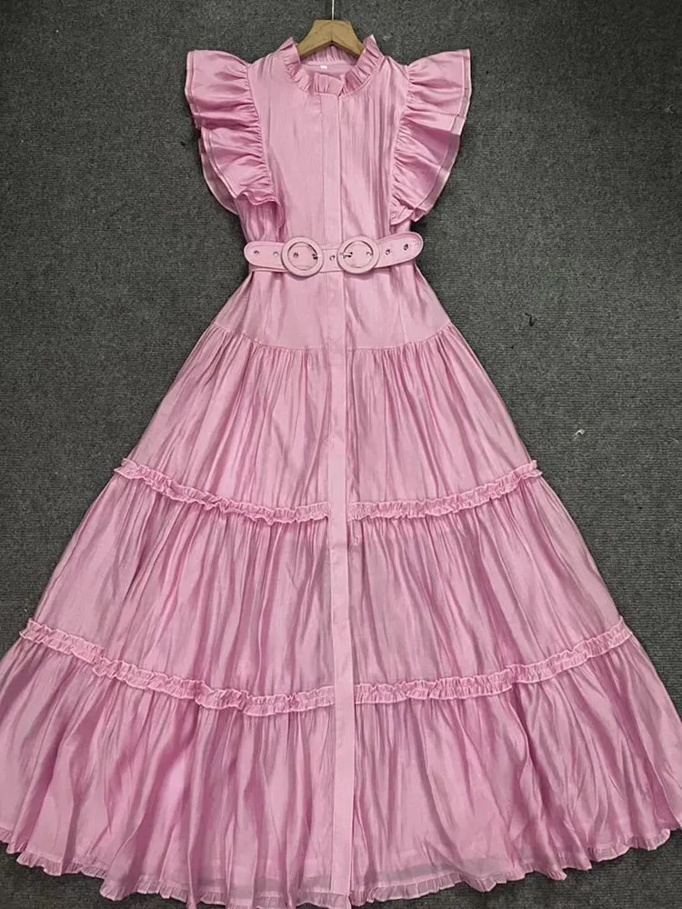 Hit Color Floral Printing Spliced Belt Dress