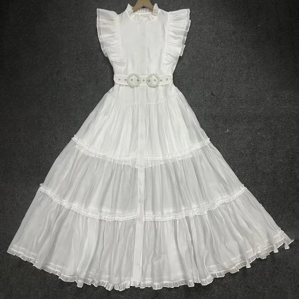Hit Color Floral Printing Spliced Belt Dress