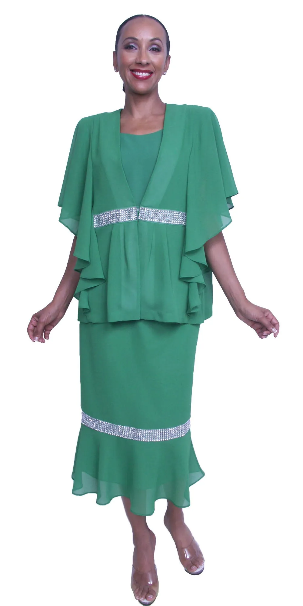 Hosanna 3452 Plus Size 3-Piece Tea Length Dress Mid Length Jacket