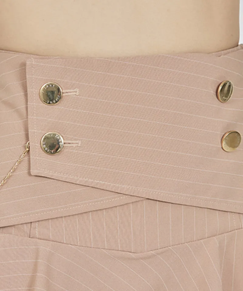 J.Jane Double Button Stripe Culotte Pants - Beige