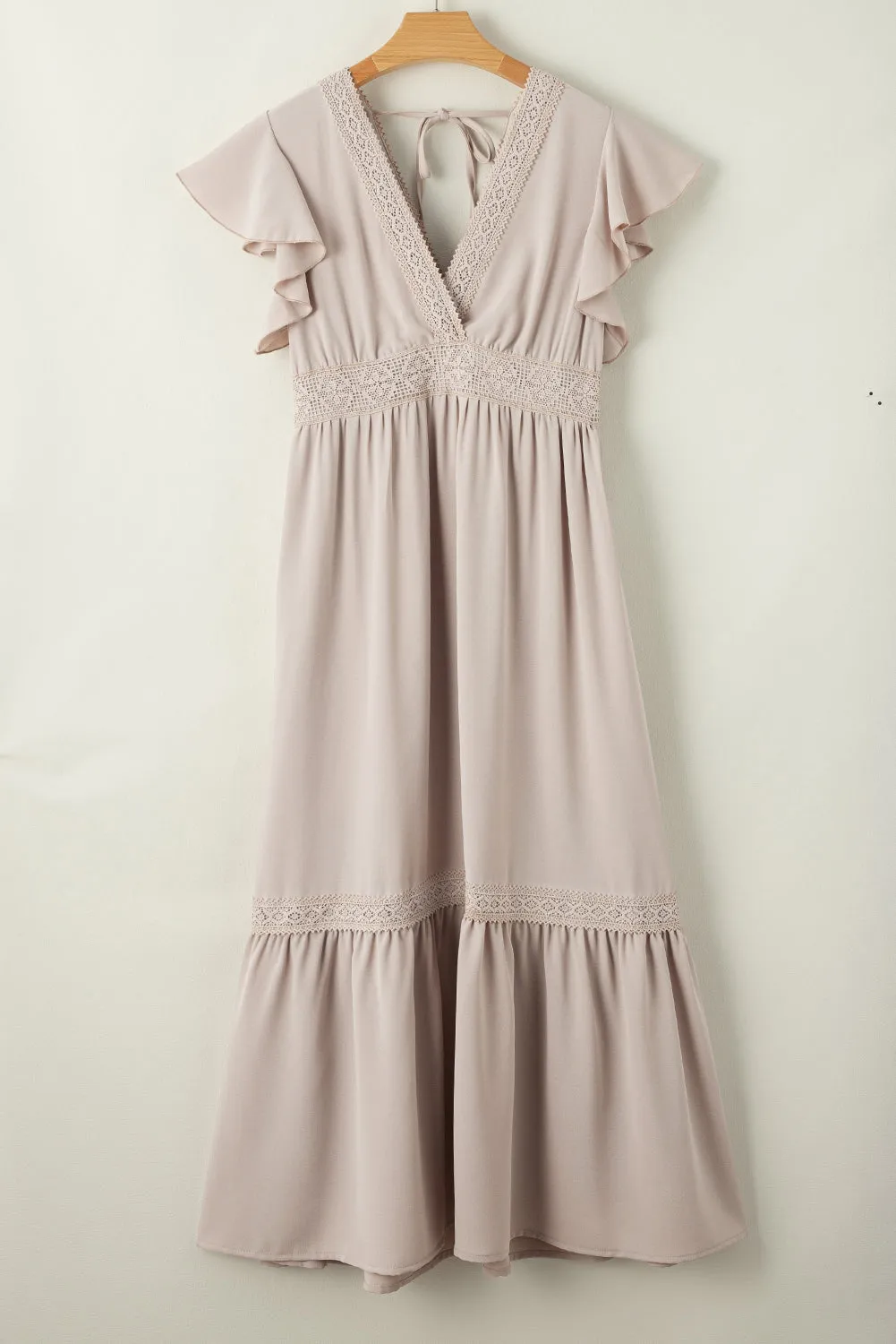 KaleaBoutique Lace V Neck Ruffled Sleeve Empire Waist Dress