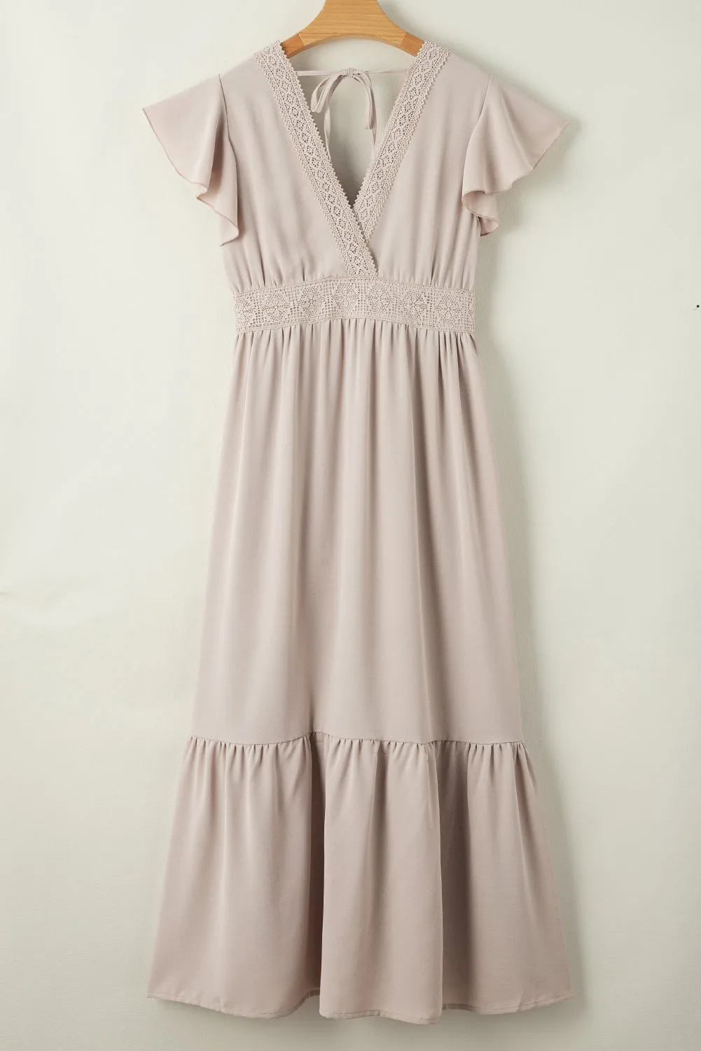 KaleaBoutique Lace V Neck Ruffled Sleeve Empire Waist Dress