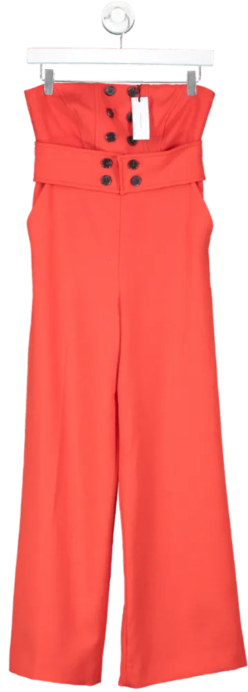 Karen Millen Red Petite Compact Stretch Tux Bandeau Wide Leg Jumpsuit UK 8