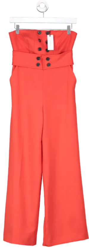 Karen Millen Red Petite Compact Stretch Tux Bandeau Wide Leg Jumpsuit UK 8