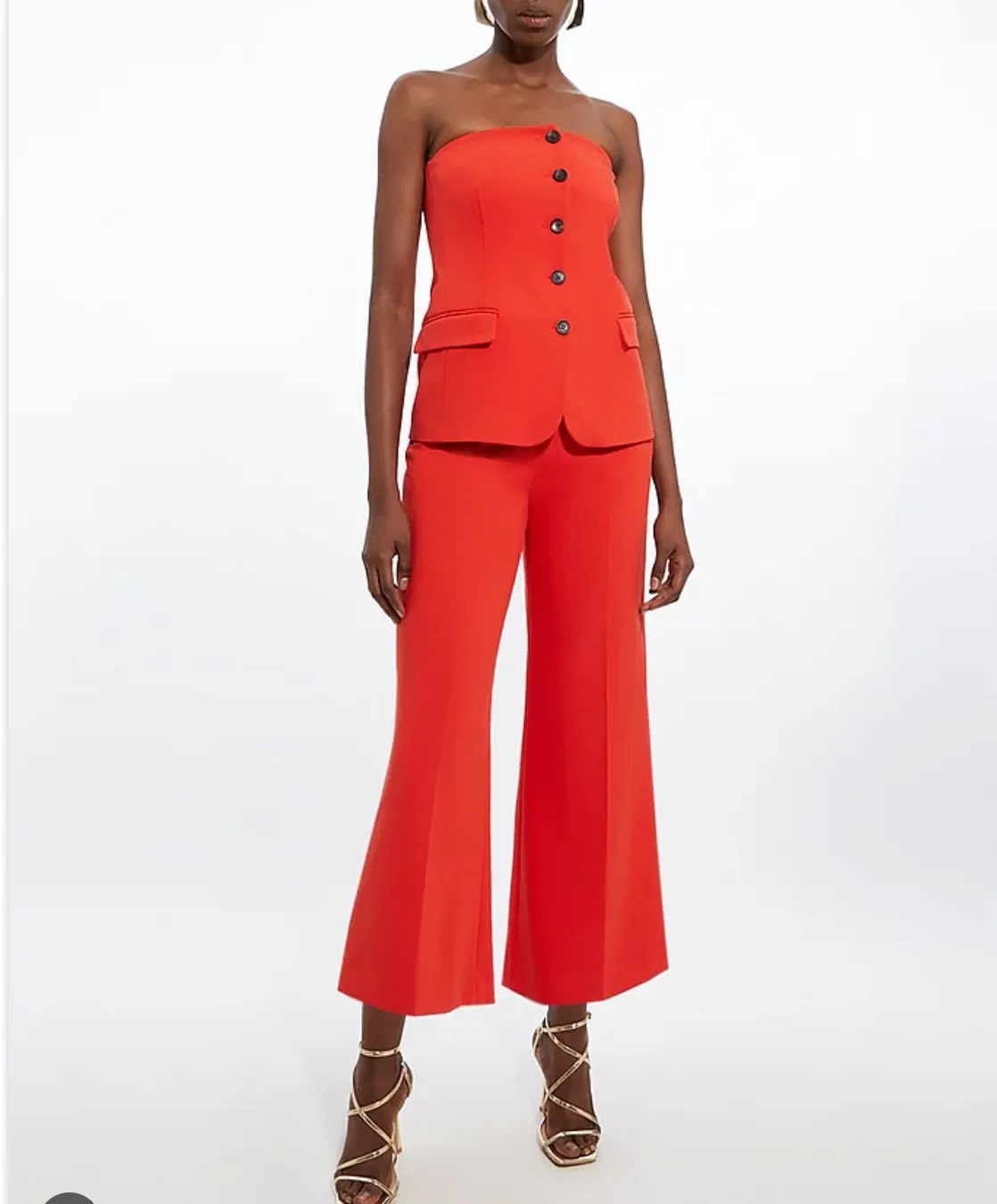 Karen Millen Red Petite Compact Stretch Tux Bandeau Wide Leg Jumpsuit UK 8