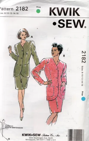 Kwik Sew 2182 Womens Skirt Suits 1990s Vintage Sewing Pattern Bust 34 - 40 Inches UNCUT Factory Folded