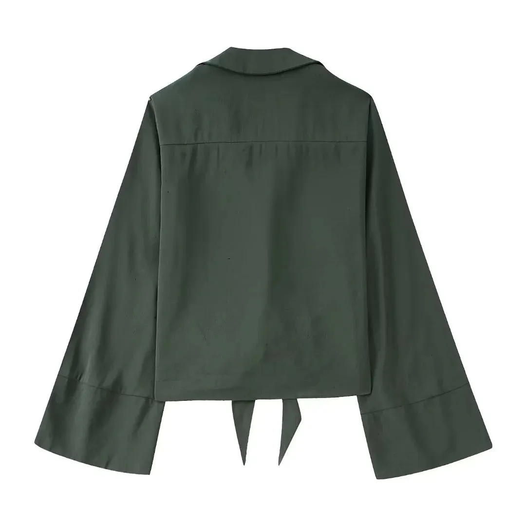 Ladies Long Sleeve Bow Shirts Tops Side Split Pleated Skirts Sets