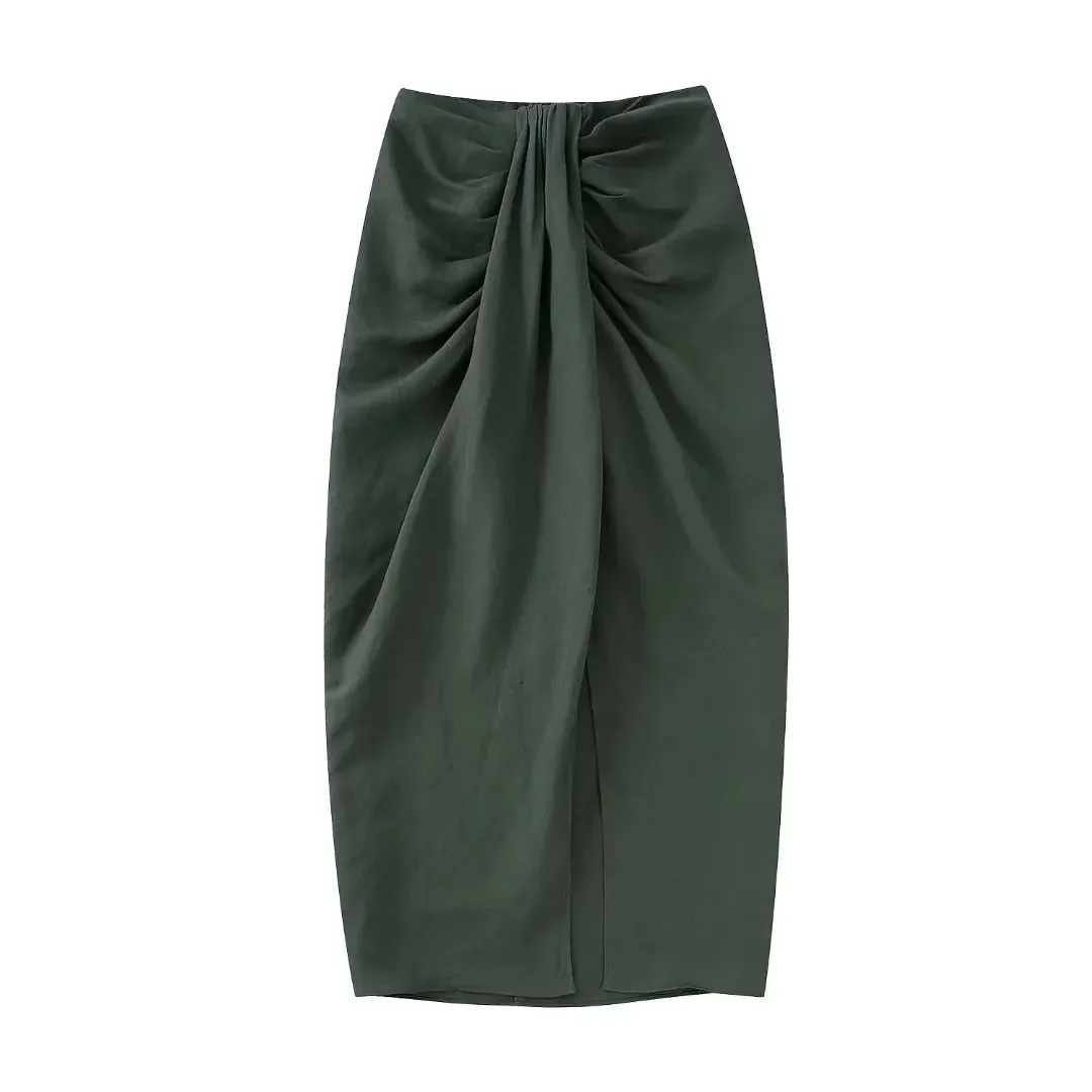 Ladies Long Sleeve Bow Shirts Tops Side Split Pleated Skirts Sets