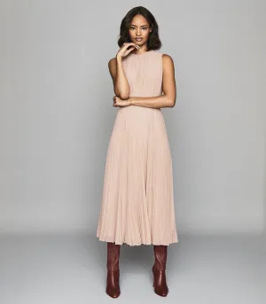Lady Exquisite Pleated Sleeveless Vest High Waist Mid Dress