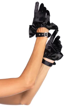 Leg Avenue Satin Ruffle Gloves with Rhinestone Buckle 2028