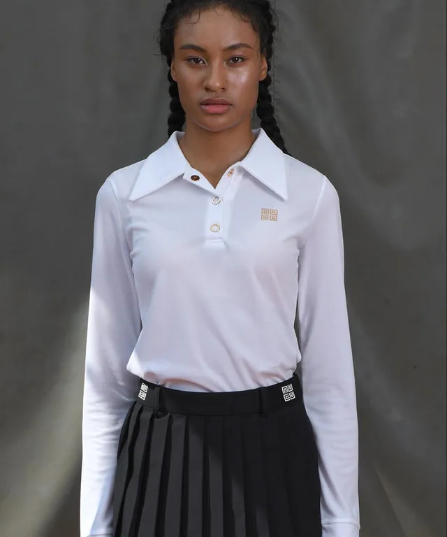 LENUCU Logo Banding Pleated Skirt - Black
