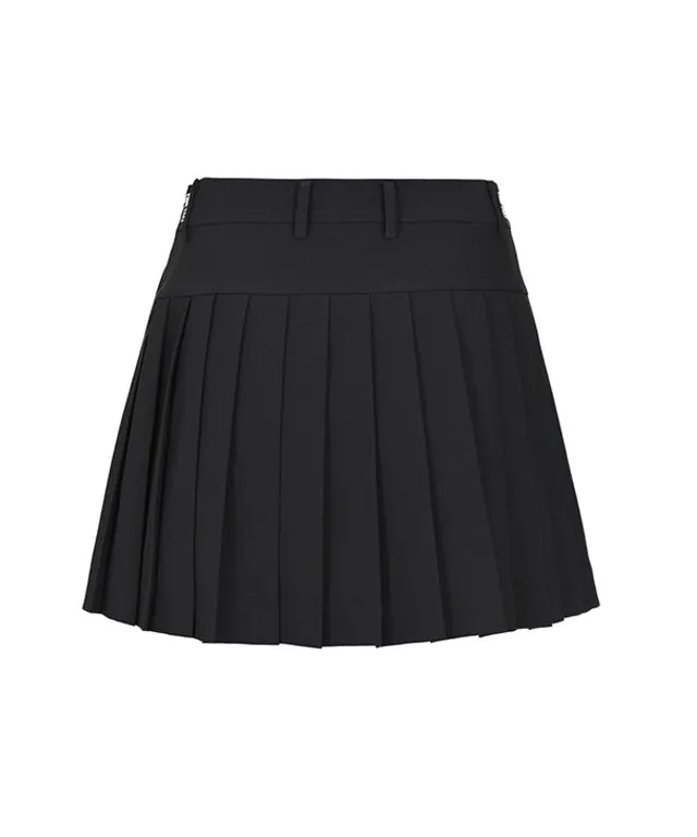 LENUCU Logo Banding Pleated Skirt - Black