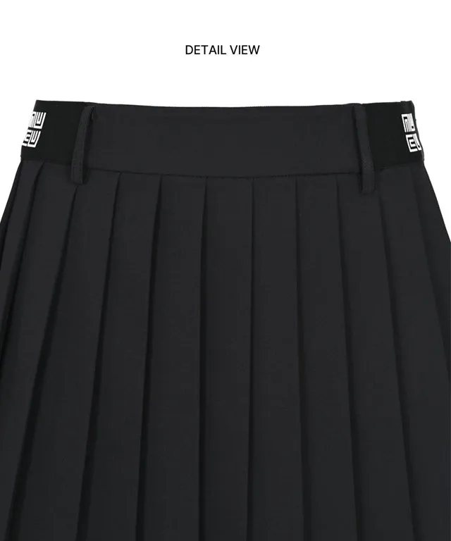 LENUCU Logo Banding Pleated Skirt - Black