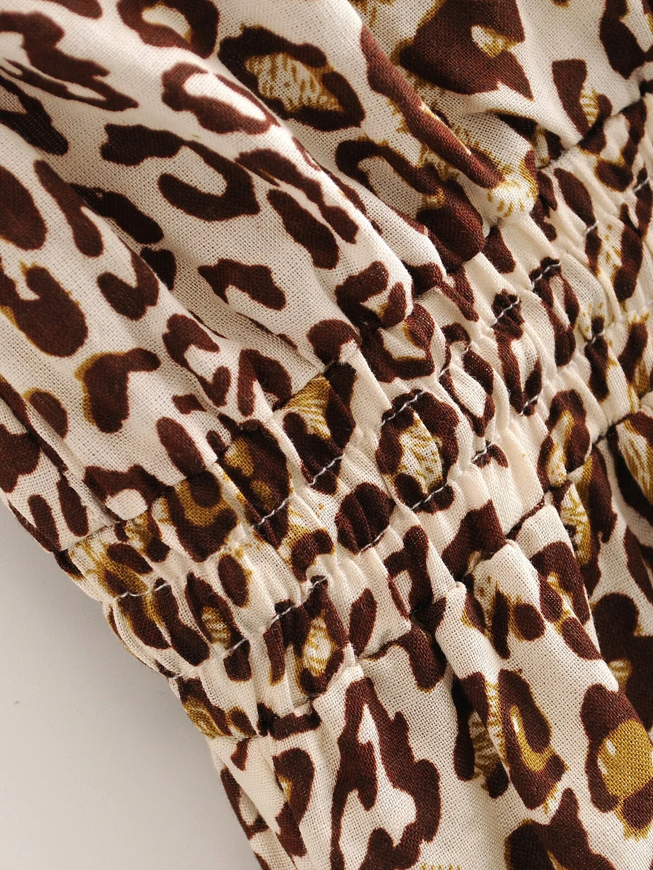 Leopard Print Suspenders Jumpsuit Lace-up Rompers Wide Leg Pants