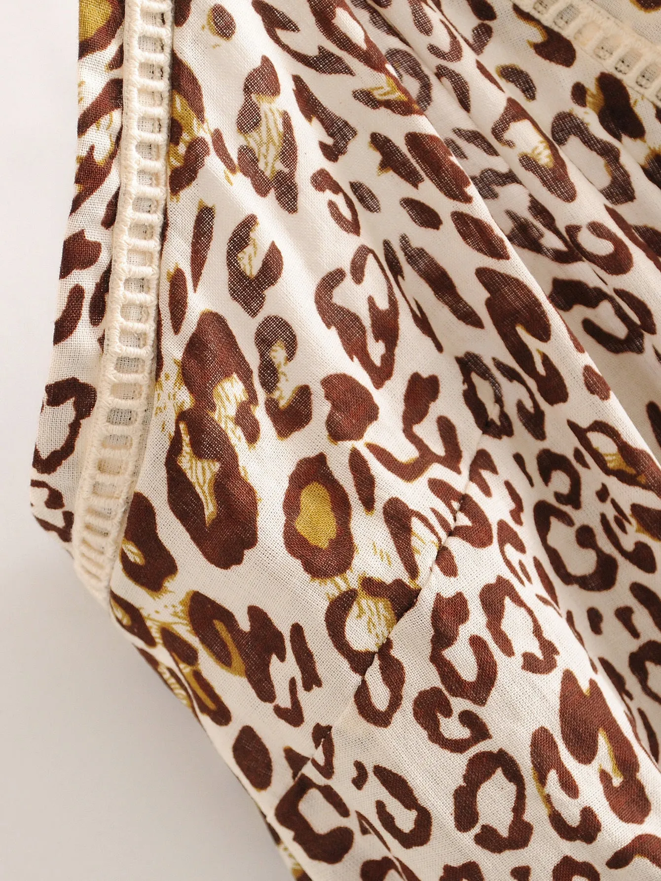 Leopard Print Suspenders Jumpsuit Lace-up Rompers Wide Leg Pants