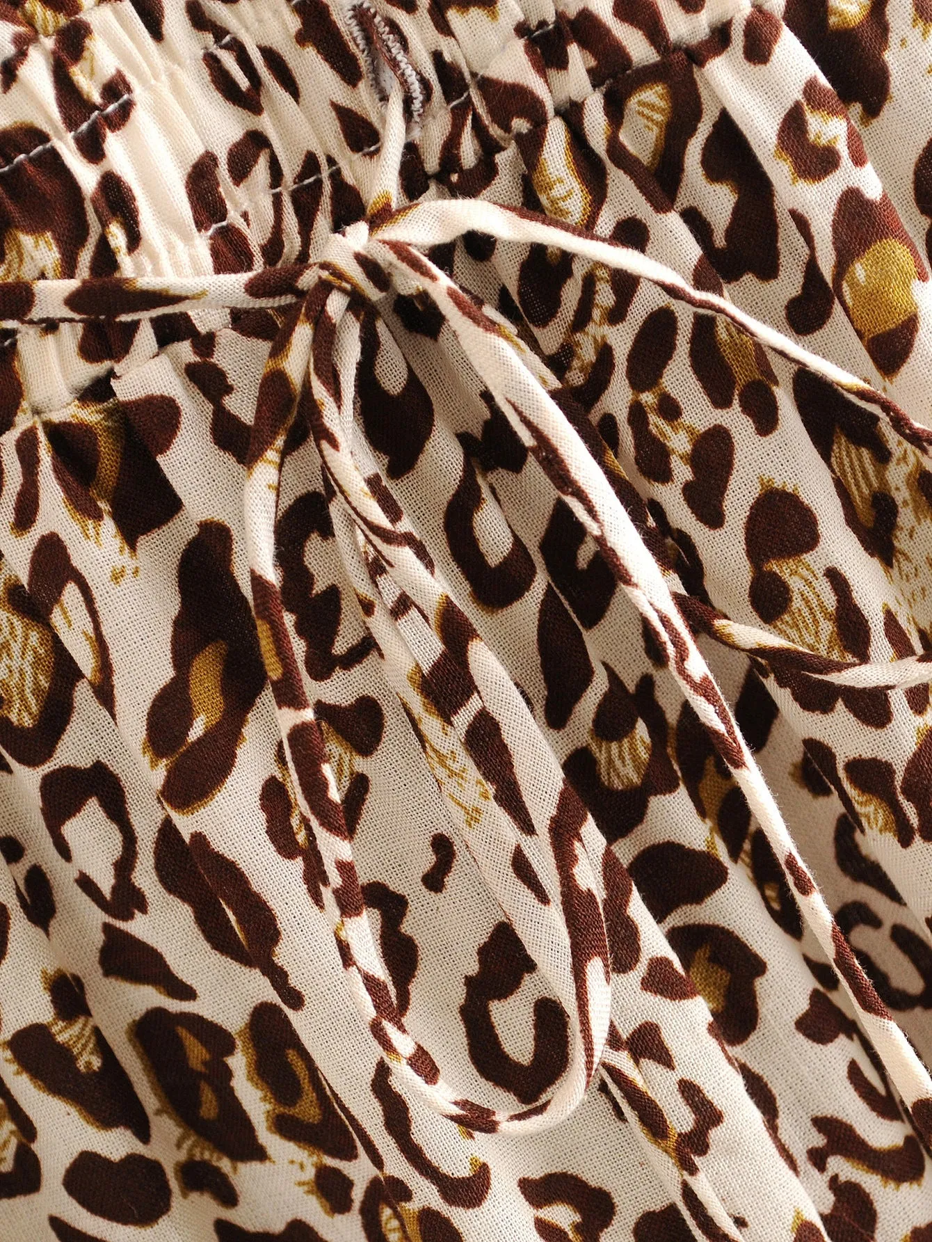 Leopard Print Suspenders Jumpsuit Lace-up Rompers Wide Leg Pants