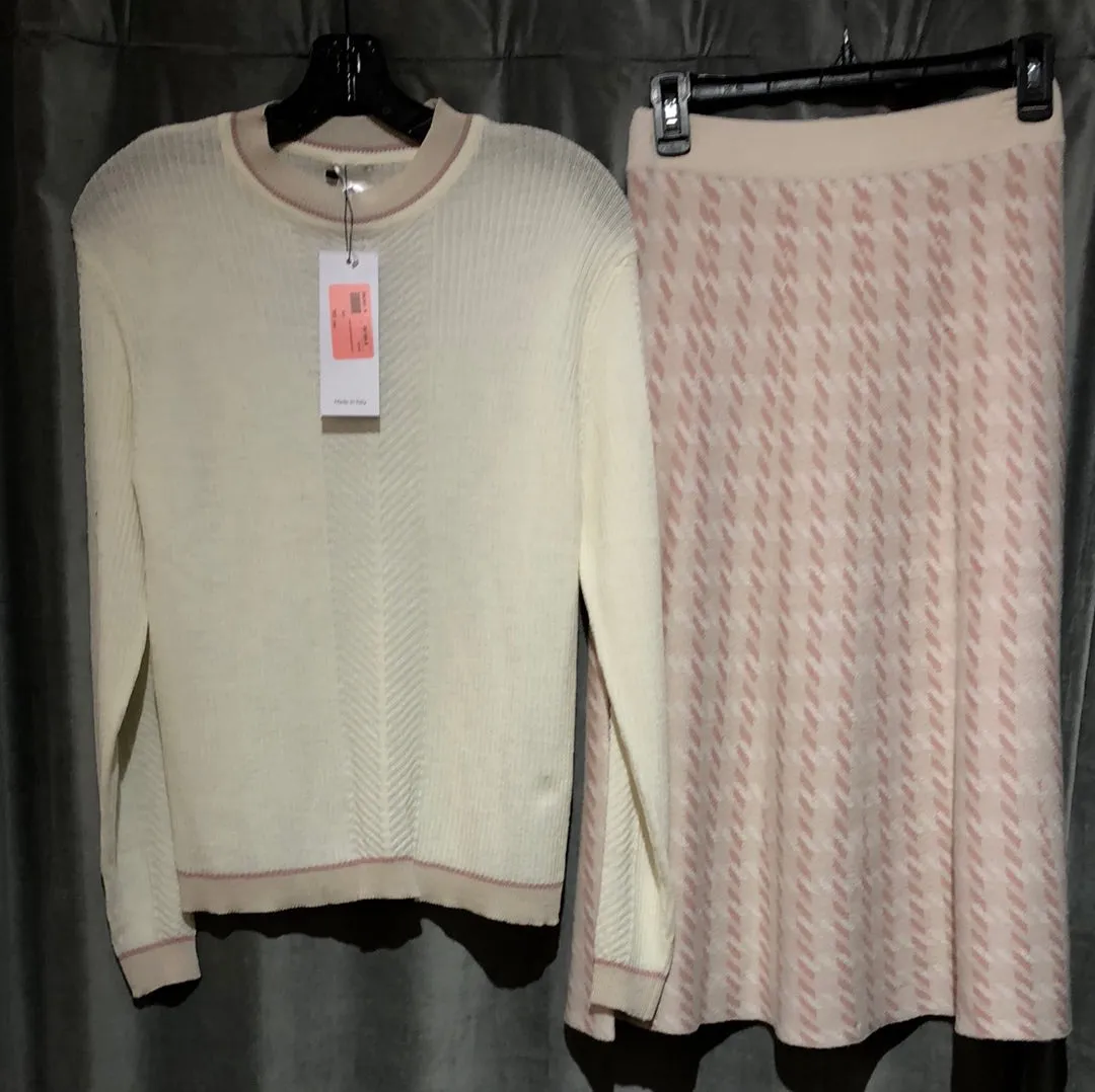 LN:GN Cream and pink houndstooth skirt and matching turtleneck top