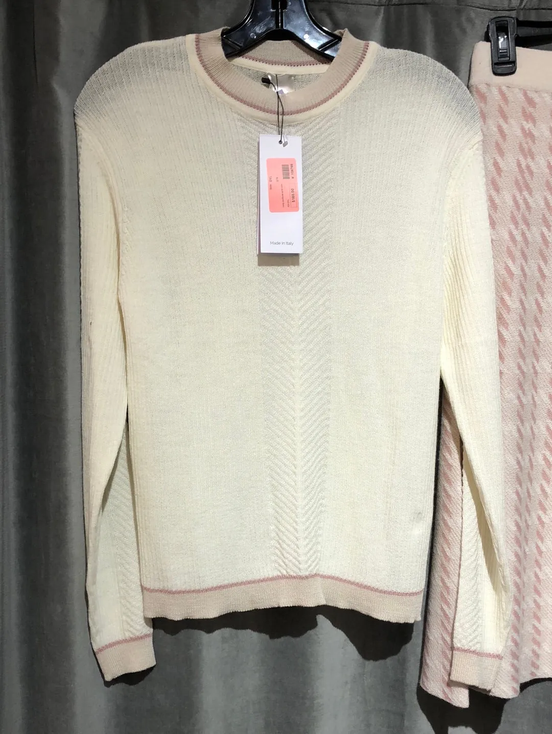 LN:GN Cream and pink houndstooth skirt and matching turtleneck top