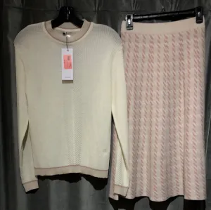 LN:GN Cream and pink houndstooth skirt and matching turtleneck top