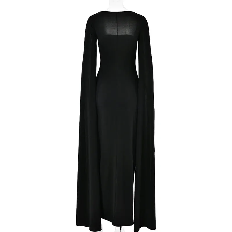 Long Cape Sleeve Split Maxi Dress