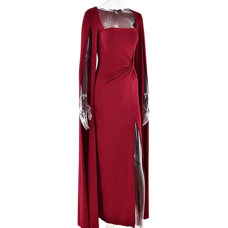 Long Cape Sleeve Split Maxi Dress