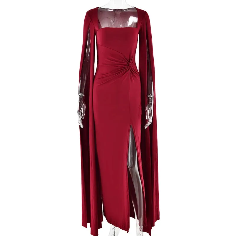Long Cape Sleeve Split Maxi Dress