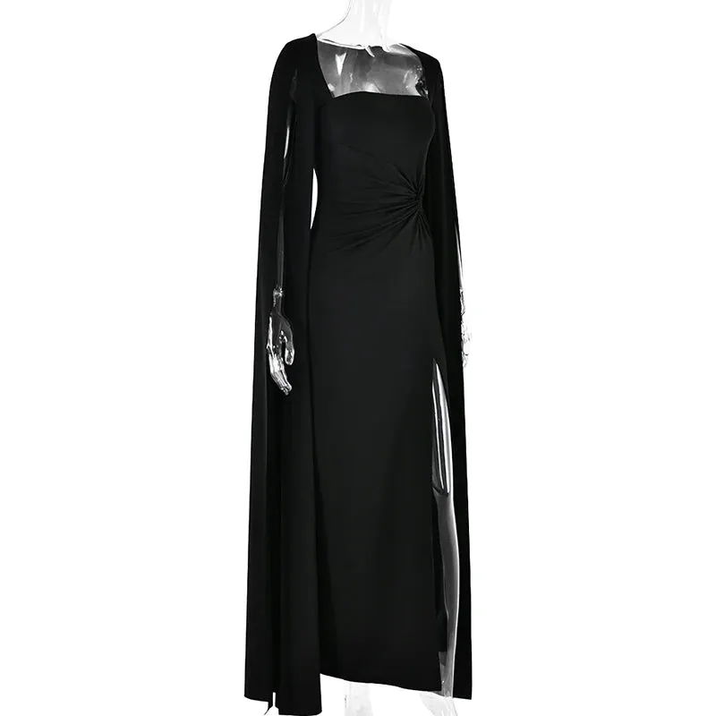 Long Cape Sleeve Split Maxi Dress