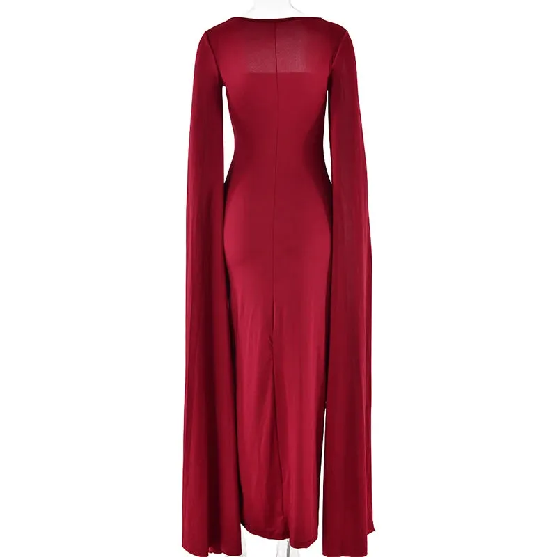 Long Cape Sleeve Split Maxi Dress
