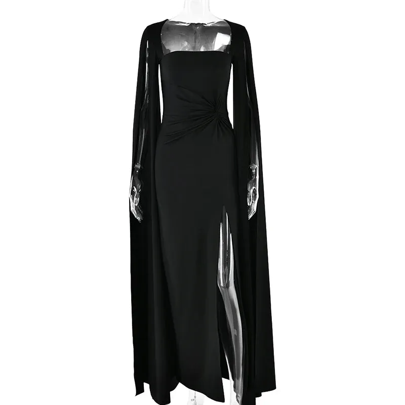 Long Cape Sleeve Split Maxi Dress