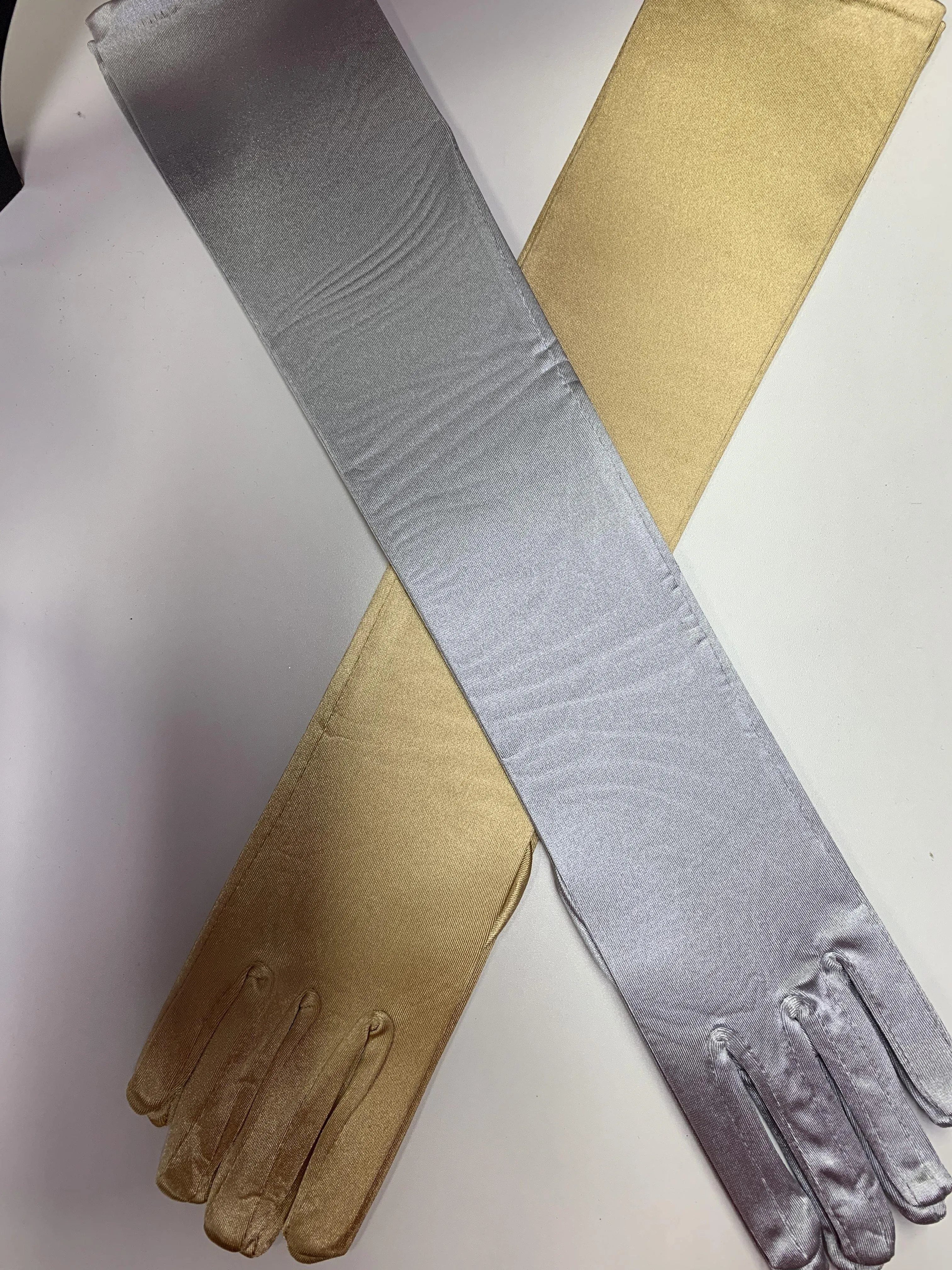 Long Satin Gloves - Gold or Silver