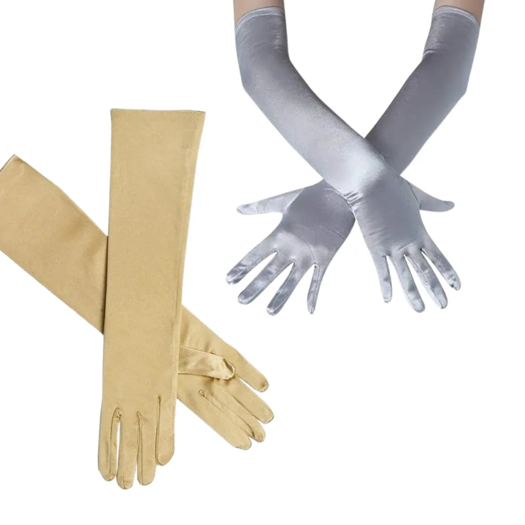 Long Satin Gloves - Gold or Silver