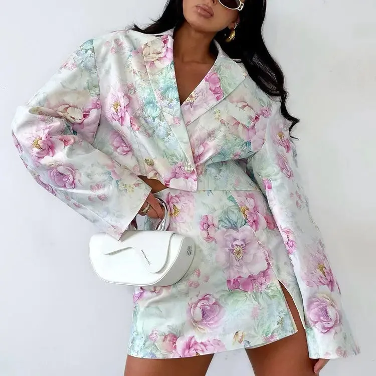 Loose-fitting Polo Collar Top  Skirt Outfit - Fashionable Long Sleeve Set