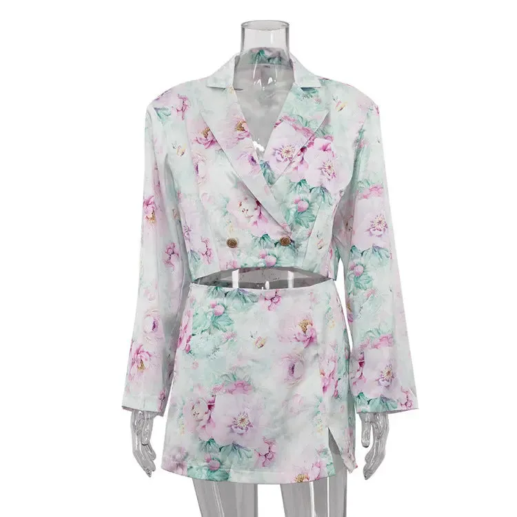 Loose-fitting Polo Collar Top  Skirt Outfit - Fashionable Long Sleeve Set