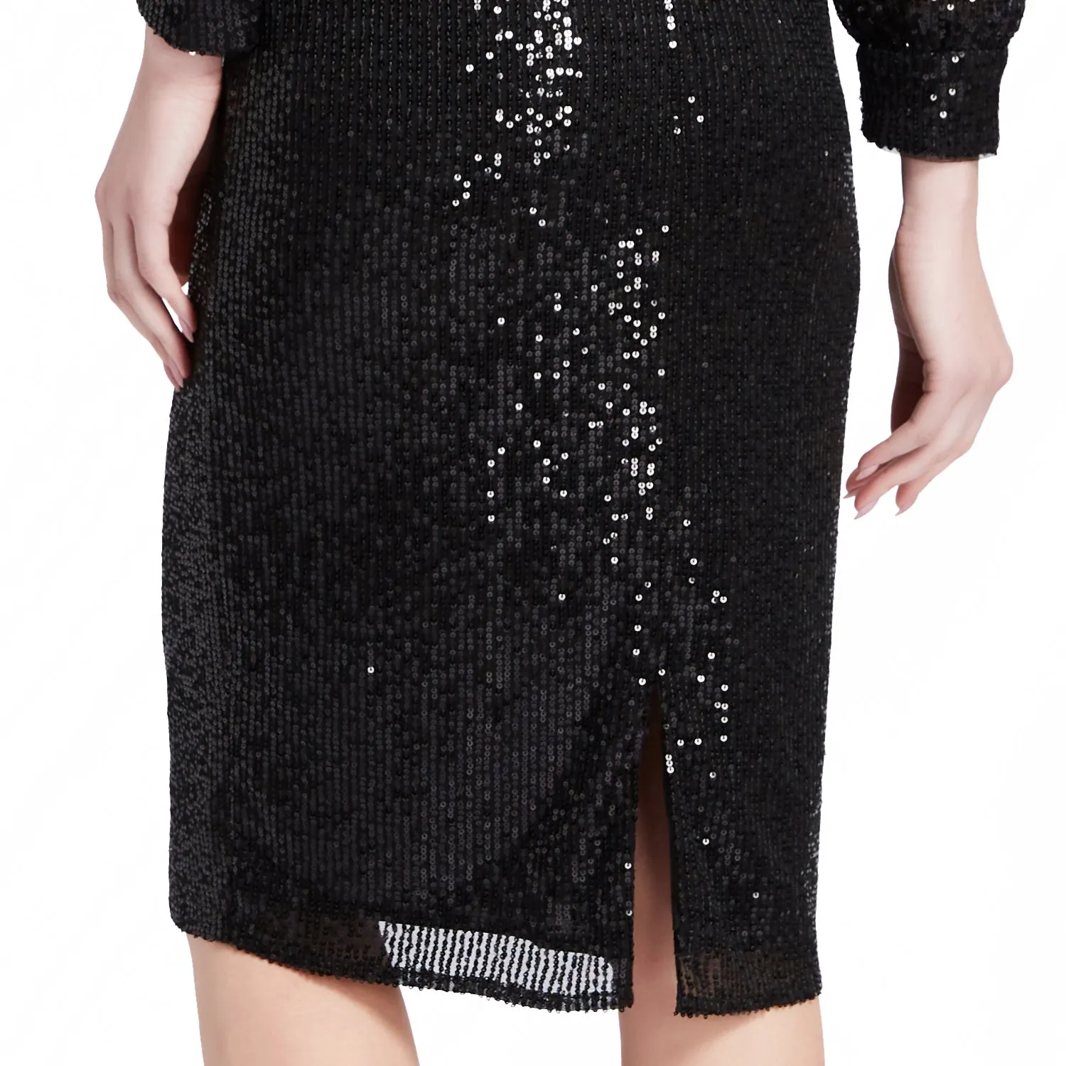 MACloth Women Empire V Neck Long sleeves Sequin Short Cocktail Party Dresses