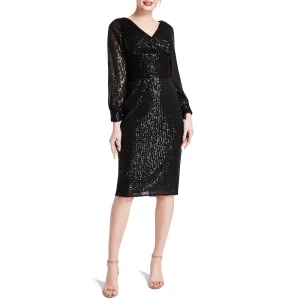 MACloth Women Empire V Neck Long sleeves Sequin Short Cocktail Party Dresses