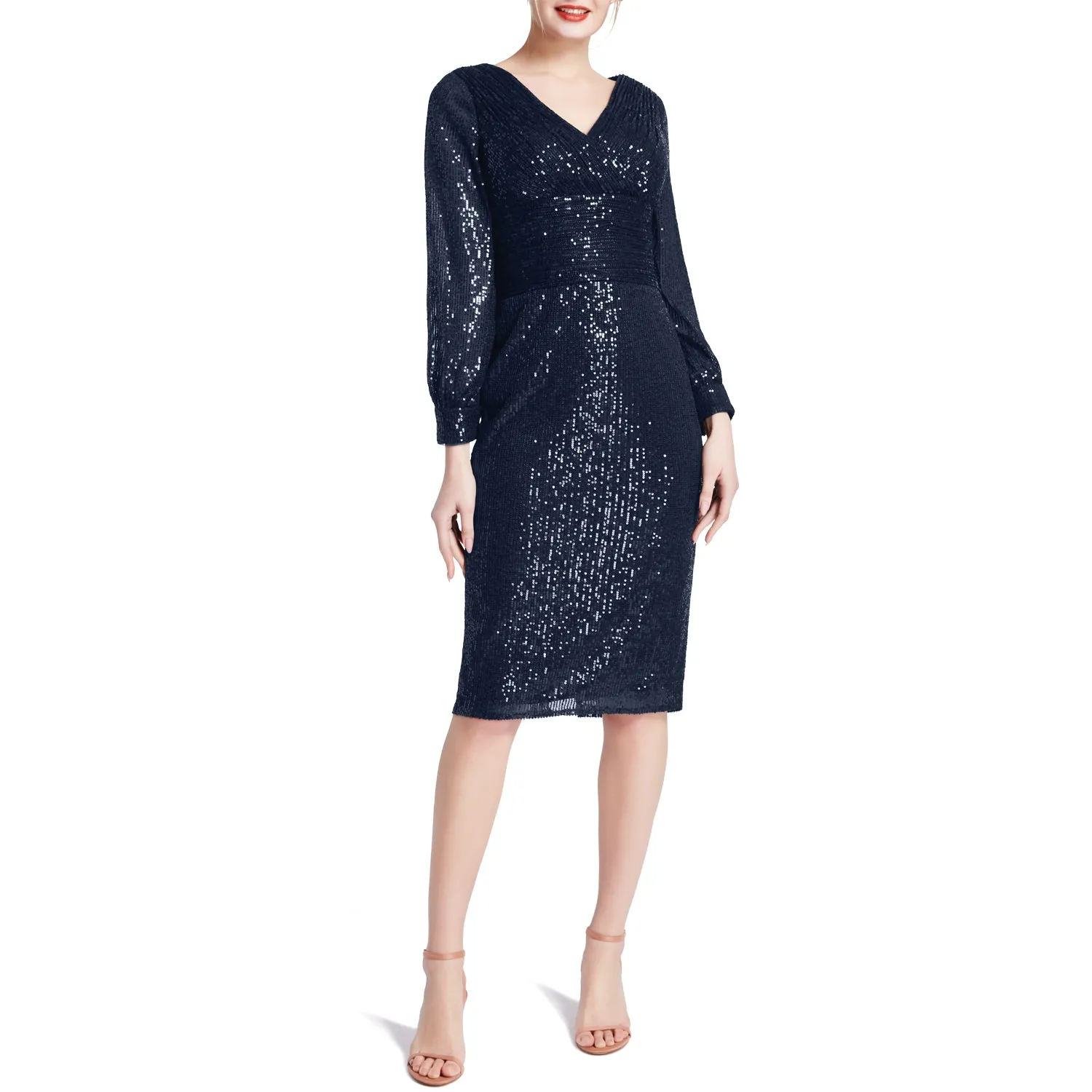 MACloth Women Empire V Neck Long sleeves Sequin Short Cocktail Party Dresses