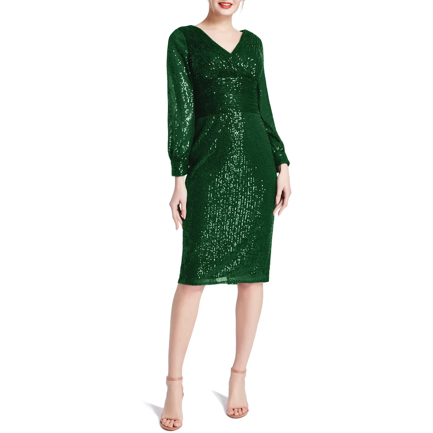 MACloth Women Empire V Neck Long sleeves Sequin Short Cocktail Party Dresses