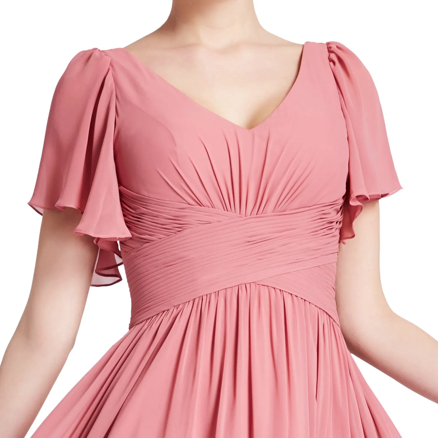 MACloth Women Short Sleeve V Neck Romantic Wedding Party Bridesmaid Dresses