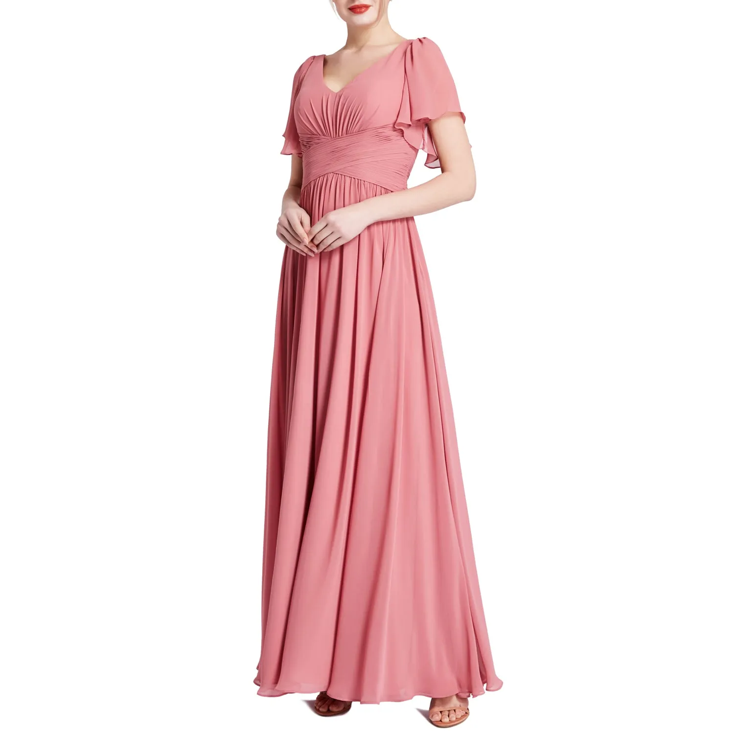 MACloth Women Short Sleeve V Neck Romantic Wedding Party Bridesmaid Dresses