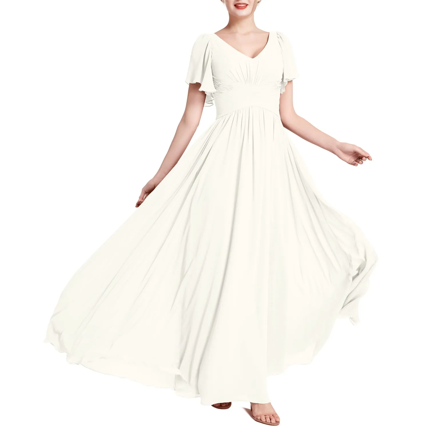 MACloth Women Short Sleeve V Neck Romantic Wedding Party Bridesmaid Dresses