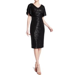 MACloth Women V Neck Ruffled Angel Sleeves Empire Short Sequin Cocktail Dresses