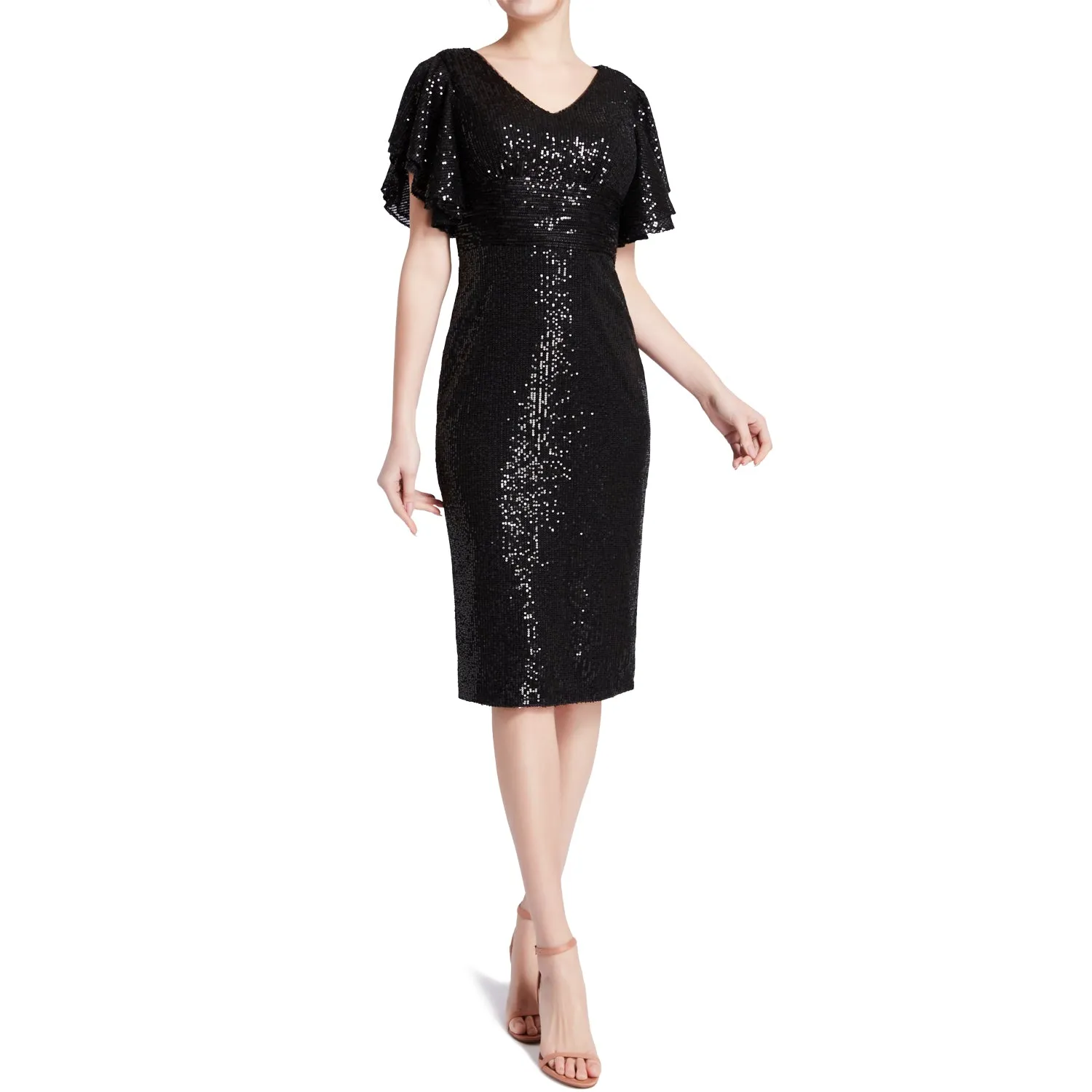 MACloth Women V Neck Ruffled Angel Sleeves Empire Short Sequin Cocktail Dresses