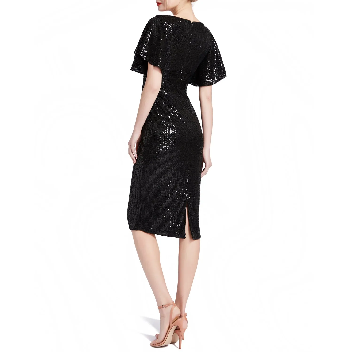 MACloth Women V Neck Ruffled Angel Sleeves Empire Short Sequin Cocktail Dresses