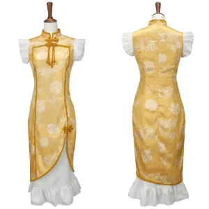 Mahou Shoujo Madoka★Magica Tomoe Mami Yellow Cheongsam Cosplay Costume Outfits Halloween Carnival Suit