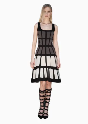 Margaux - Eye Catching, Sleeveless Grey and White Dress with Black Detail
