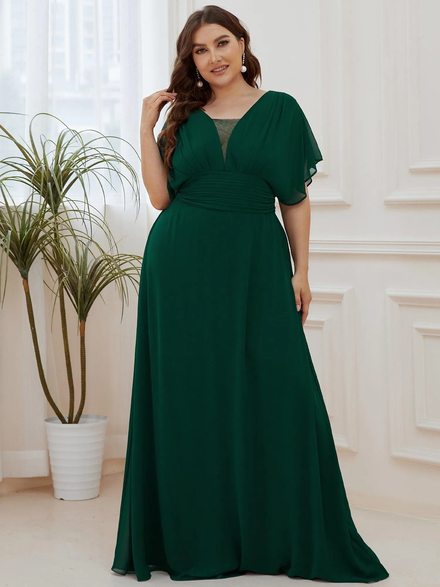 Maxi robe de soirée en mousseline de soie taille empire pour femmes