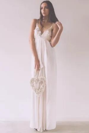 Maxi Sheath Floral Spaghetti Sleeveless Empire Chiffon Wedding Dress-MK_705337