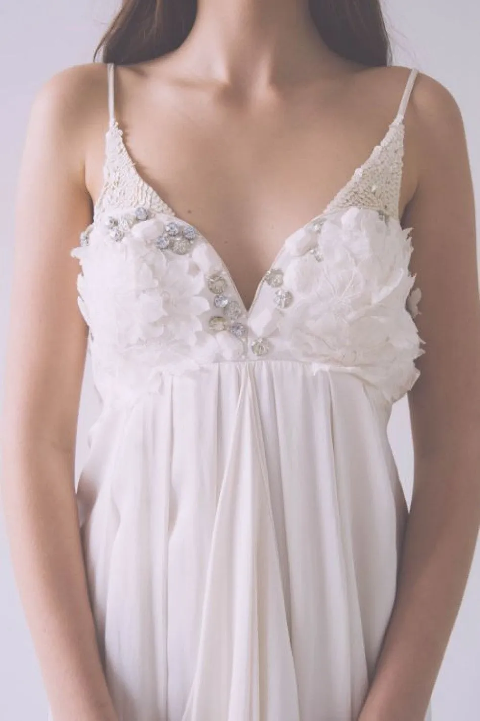 Maxi Sheath Floral Spaghetti Sleeveless Empire Chiffon Wedding Dress-MK_705337