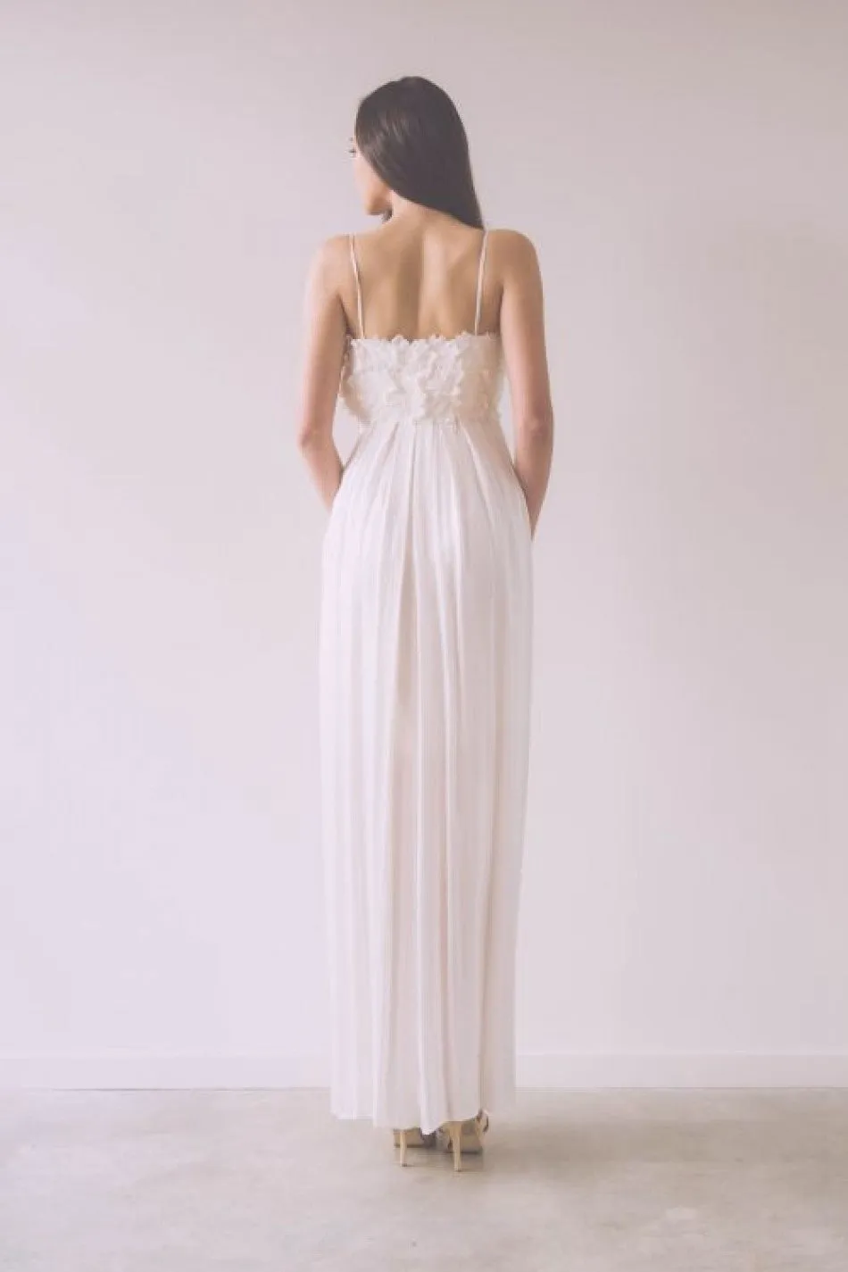 Maxi Sheath Floral Spaghetti Sleeveless Empire Chiffon Wedding Dress-MK_705337